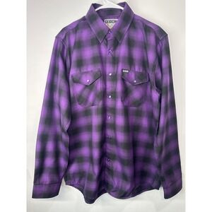 Dixxon Flannel Royalty Plaid Shirt Pear Snap Long Sleeve Purple - Large
